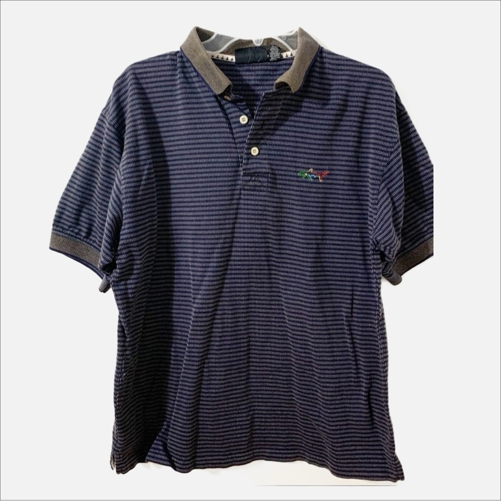 Greg Norman 100% Cotton Striped Short Sleeve Polo Style Collared Golf Shirt